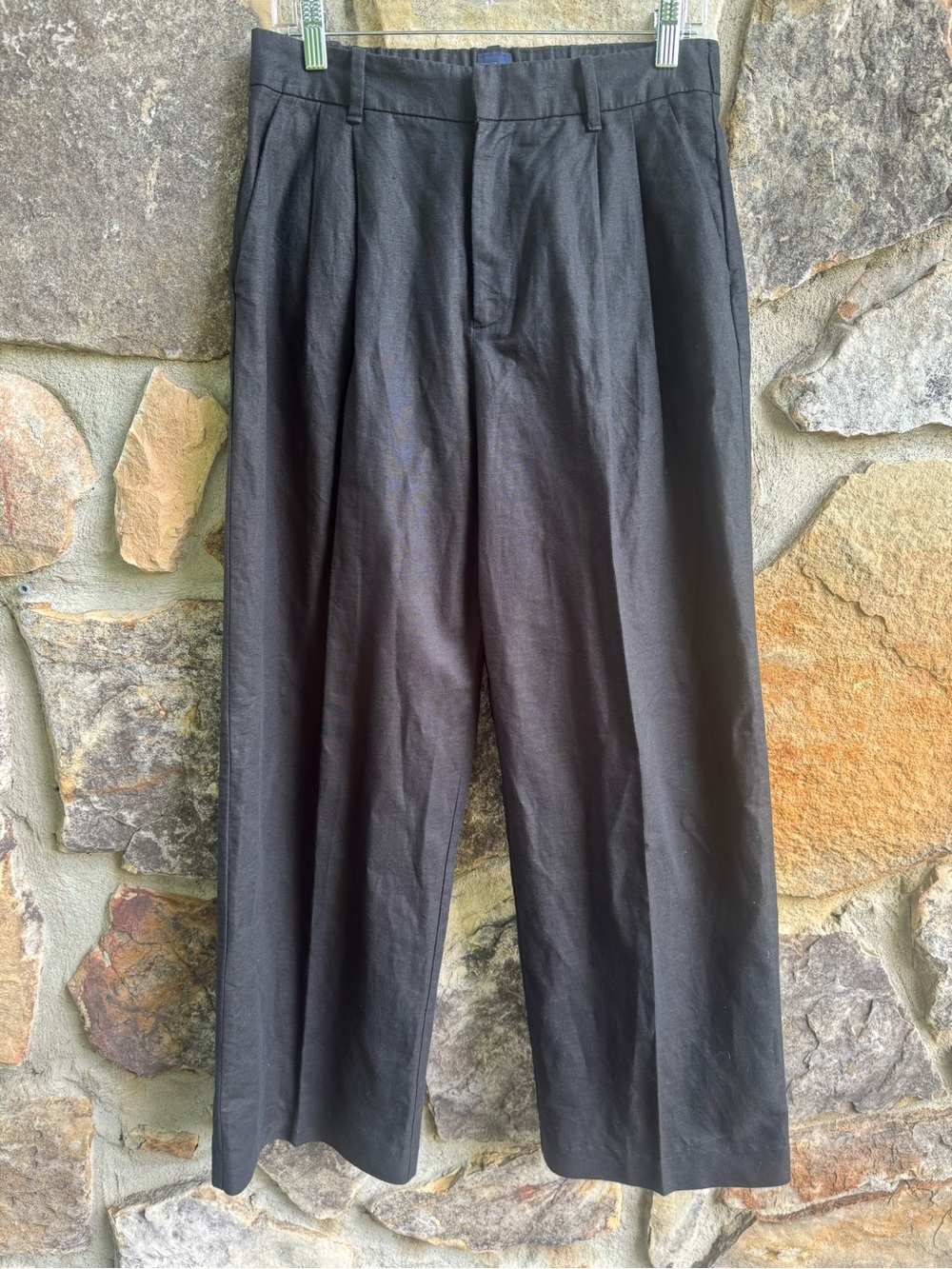 GAP 365 High-Rise Linen-Blend Black Wide-Leg Tailored Trousers 8 30” Inseam - Picture 2 of 16